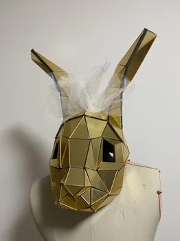 Коледа Представа Шоу Robot Dance Costme Rabbits Златни Огледални Очила Костюм На Заек С Танцов Костюм Парк На Певицата Изображение 2