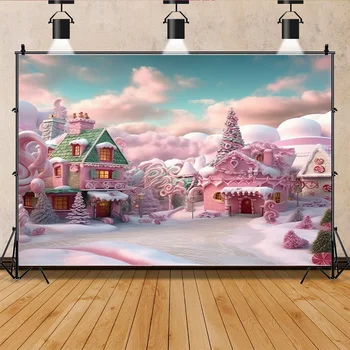 Коледна украса SHUOZHIKE, фонове, за снимки, украса за всекидневна под формата на конфетного къща, на фона на фото студио за рождения ден на СС-22 Изображение 2