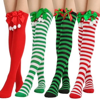 Коледна украса, чорапи, шарени дълги чорапи, коледни украси, високи чорапи за момичета, шарени чорапогащи до коляното