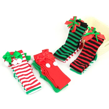 Коледна украса, чорапи, шарени дълги чорапи, коледни украси, високи чорапи за момичета, шарени чорапогащи до коляното Изображение 2