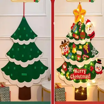 Коледна фетровая коледно дърво Плоска Фетровая Коледно дърво със собствените си ръце с осветление, декорации за кухня, Коледни подаръци, Домашна празнична парти Изображение 2