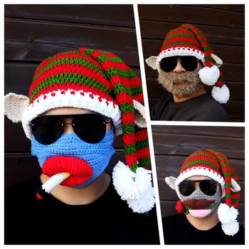 Коледна шапка Унисекс, за деца и възрастни, шапка на дядо коледа със забавна брада, маска, Коледна празнична шапка за празнични партита, сладък коледен подарък декор