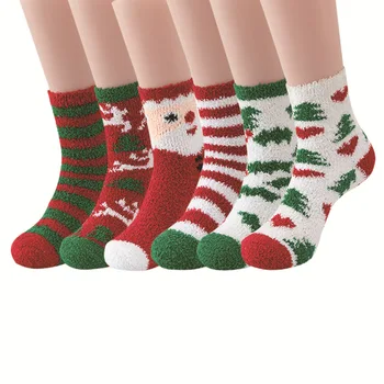 Коледни Чорапи 1PR С Удебелени Междинна От Коралов Руно, Зимни и Коледни Дамски Чорапи, Чорапи под формата на Елхи