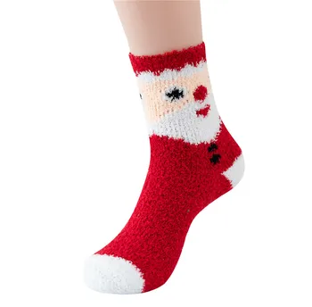 Коледни Чорапи 1PR С Удебелени Междинна От Коралов Руно, Зимни и Коледни Дамски Чорапи, Чорапи под формата на Елхи Изображение 2