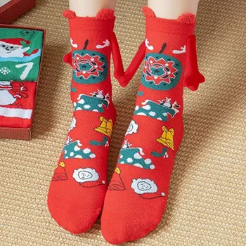 Коледни чорапи за ръце, чорапи за 3D кукли с магнитен всасыванием, Новост, Сладки коледни чорапи за жени, приятели, двойки Изображение 2