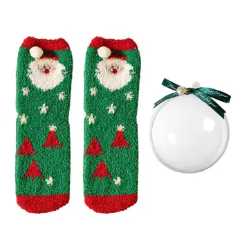 Коледни чорапи-новост с шарките на животни, плюшено загрята cartoony топли чорапи за парти с Дядо Коледа за момичета Onesize Изображение 2