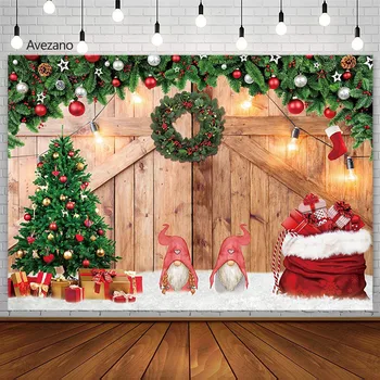 Коледно Дърво Фонове, Декорации Венец Подаръци Дървена Врата, Детска Празнична Порция Реквизит За Снимки Фон За Снимки Зима