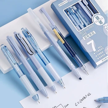 Комплект дръжки за писмо от 7 теми, химикалка писалка 0,5 мм, гел мастило черен цвят и цветен маркер-хайлайтер, училищен офис A7512
