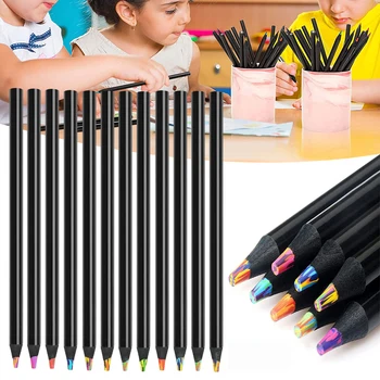 Комплект цветни Моливи от черно дърво с 12 Многофункционални преносими инструменти за рисуване на скици