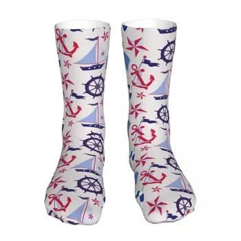Компресия на червени и сини дамски чорапи с морски модел 2022 Дамски спортни чорапи Изображение 2