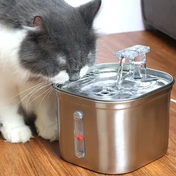 Котешки Чешма За Питейна Вода От Неръждаема Стомана 2.2 Л Автоматично Дозиране Система За Пиене Домашни Животни Cat Water Устройство