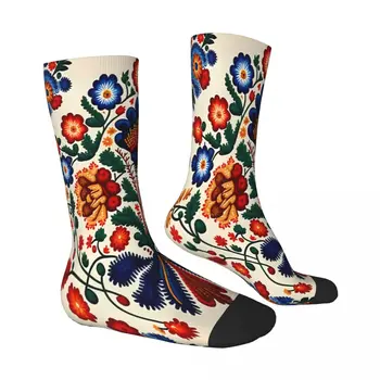 Кремав Фон Мексиканско-Португалски Чорапи с цветна бродерия на Мъжки Дамски Зимни Чорапи в стил Хип-хоп Изображение 2