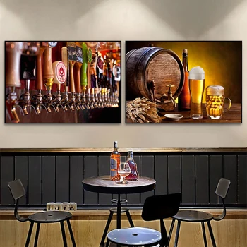 Кухненски бар, червено вино, грозде, Бирената бутилка, монтиране на изкуството, платно, живопис, натюрморт, плакат в скандинавски стил, стенни картини за вашия интериор дневна Изображение 2