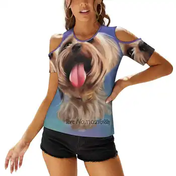 Кученце Йоркшир териер Цифрова картина с маслени бои Дамски тениски, Блузи с принтом Модерна графична тениска Harajuku с къс ръкав