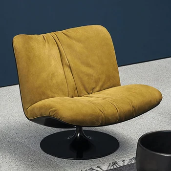 Лека луксозна матова кожа минималистичная хол за един човек въртящи диван-стол за почивка Изображение 2