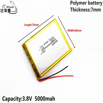 Литровата енергийна батерия добро качество 3,8 В, 5000 mah 706075 Полимерна литиево-йонна батерия за таблети, GPS, mp3, mp4