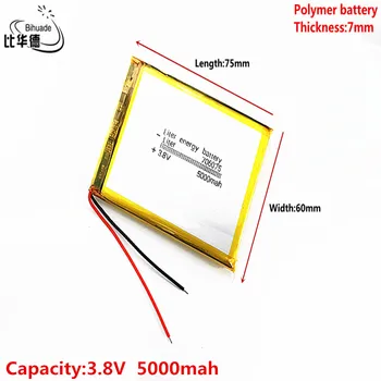 Литровата енергийна батерия добро качество 3,8 В, 5000 mah 706075 Полимерна литиево-йонна батерия за таблети, GPS, mp3, mp4 Изображение 2