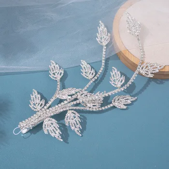 Луксозен модерен женски прическа във формата на лист от планински кристал, ръчно изработени, щипки за косата на Булката за жени в подарък Изображение 2