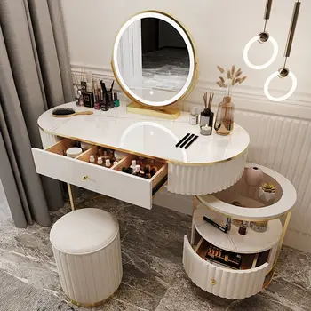 луксозен Тоалетка edroom Модерен Разтегателен масичка с огледало Творчески шкаф за съхранение на Тоалетна масичка Изображение 2