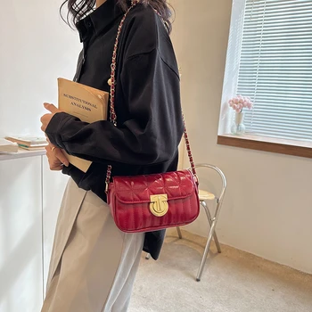 Луксозна дизайнерска дамска лятна верига през рамо от изкуствена кожа Дамска чанта-месинджър Женски малки чанти-Чанти клатчи