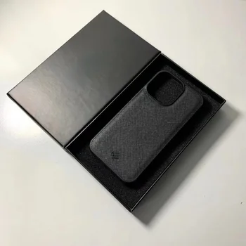 Луксозна естествена кожа за Iphone 13 Pro Max с предавателна кутия, защита от пръстови отпечатъци, мини кожени калъфи за мобилни телефони за iPhone 14 Pro Max