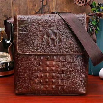 Луксозна мъжка чанта от естествена кожа, ежедневна чанта през рамо, чанта-месинджър от телешка кожа, мъжка бизнес чанта на раменна колана си. Изображение 2