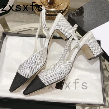 Луксозни дамски Сандали с кристали, Маркови модела обувки на висок ток, летни Дамски обувки-лодка Sandalias Mujer с остри пръсти 2023