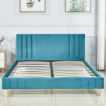 Луксозно легло King Size, ново модерно обзавеждане с мека тапицерия от плат Изображение 2