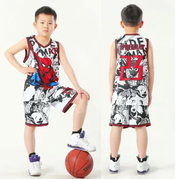 Лятна детска трикотажная дрехи за малките момичета с шарени 23, баскетболно дрехи за деца 3-12 години, спортен комплект за баскетбол