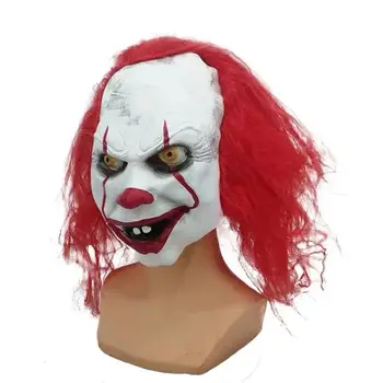 Маска на клоун с червена главата на Хелоуин, къща с Духове страна в задната част на стаята, ужасна, ужасна латексова маска на клоун-призрак Изображение 2