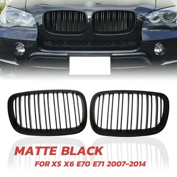 Матово Черно предна броня с двоен колан за предните бъбреците на BMW-BMW X5 X6 E70 E71 2007-2014 Изображение 2