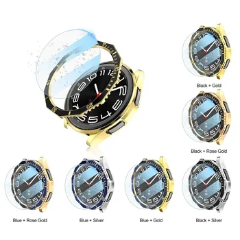 Метален панел и закалено стъкло за Samsung Galaxy Watch 6 Classic 47 мм, 43 мм Броня 3В1 Watch6 Класическа защитно фолио за екрана Аксесоари Изображение 2