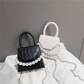 Мини-малка чанта Дамски 2023, нова мода Instagram, чанта през рамо с веригата, Малка квадратна чанта на едно рамо, Перлена чанта Изображение 2