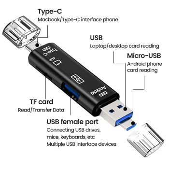 Многофункционален Kartrider Micro SD Card Reader 5 в 1 C USB Адаптер USB 3.0 за Картридера Памет за Външната Камера Фотоработы с PC, Mac Изображение 2