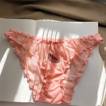 Многоцветни изкусителни бикини с ниска талия на жената е секси дантелено бельо, Прозрачни пликчета с плодове бродерия, Безшевно сладко бельо