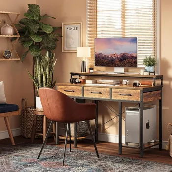 Модерен минималистичен бюро, игри на маса, Компютърно бюро с чекмеджета и рафтове за съхранение, Безплатна доставка на Офис мебели