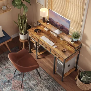 Модерен минималистичен бюро, игри на маса, Компютърно бюро с чекмеджета и рафтове за съхранение, Безплатна доставка на Офис мебели Изображение 2