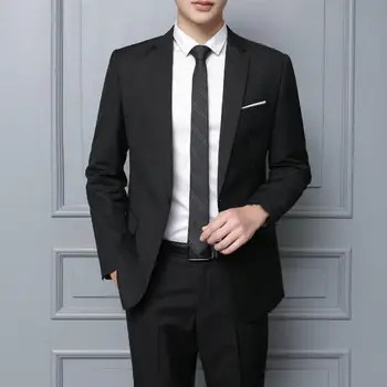 Модерен официален костюм, 2 бр./компл., сако, панталон на една пуговице, приятен за тялото, комплект официални костюма на младоженеца в корейски стил Изображение 2