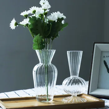 Модерна проста шарени прозрачна стъклена ваза, творческа скандинавски хидропонно растение, Стъклена тара, бутилка за начало на работния плот, малка ваза премиум-клас Изображение 2