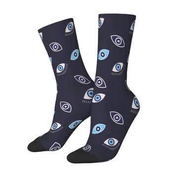 Модни баскетболни чорапи Evil Eye със синьо модел амулет Назара в стил бохо от полиестер със средна дължина за усвояване на пот унисекс