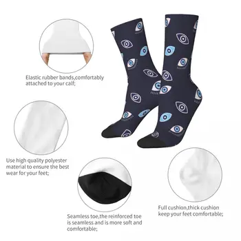 Модни баскетболни чорапи Evil Eye със синьо модел амулет Назара в стил бохо от полиестер със средна дължина за усвояване на пот унисекс Изображение 2