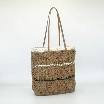 Модни куха чанта-тоут, голяма чанта през рамо, вязаная на една кука, летни плажни чанти за жени, дамски чанти и портмонета за ръчна работа, за покупки при пътуване