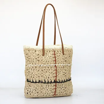 Модни куха чанта-тоут, голяма чанта през рамо, вязаная на една кука, летни плажни чанти за жени, дамски чанти и портмонета за ръчна работа, за покупки при пътуване Изображение 2