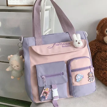 Модни найлонова чанта за училищни книги в стил мозайка по рамото за момичета, красиви чанти-тоут голям капацитет, модерен студентски наплечный чанта
