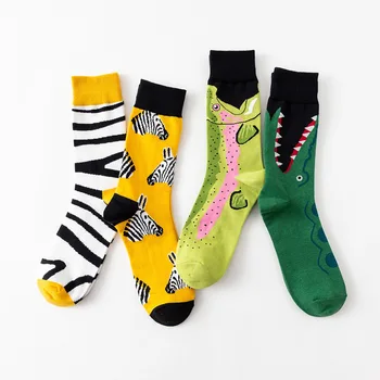 Модни цветни мъжки чорапи в лента с изображение на кон, на крокодил, животни, персонални чорапи за двойки Calcetines Mujer Meias