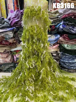 Модно ревю, кристали и дантела от пера, най-новите лейси плат с високо качество 2023 г., мятно-зелена лейси мрежа от пера, расшитая мъниста, за дългите рокли