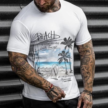 Мъжка Лятна риза с гавайским кокосово 3D принтом Ден на Независимостта, Мъжки тениски с 3D принтом Улицата дрехи, Размер 5XL Оверсайз Изображение 2