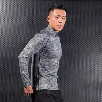 Мъжка спортна тениска, еластична бързосъхнеща професионална кърпа за фитнес, За тренировки В мъжки диша ризи с дълъг ръкав Изображение 2