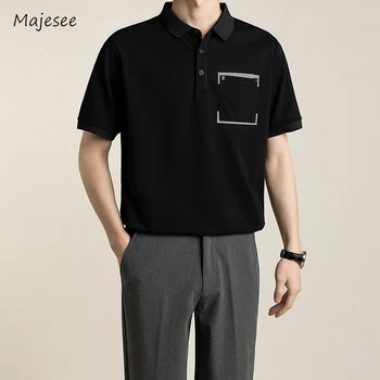 Мъжка тениска Напреднали, мода, къс ръкав, Летен Тънък, дишащ отложной яка, специален джоб, Корейски стил, Мъжки Просто случаен