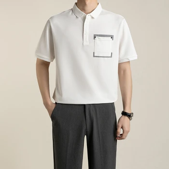 Мъжка тениска Напреднали, мода, къс ръкав, Летен Тънък, дишащ отложной яка, специален джоб, Корейски стил, Мъжки Просто случаен Изображение 2